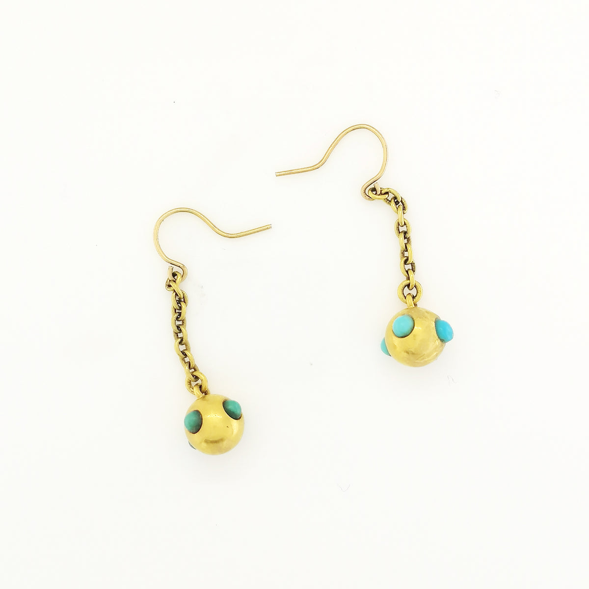 Antique 18ct Yellow Gold Turquoise Petite Drop Earrings