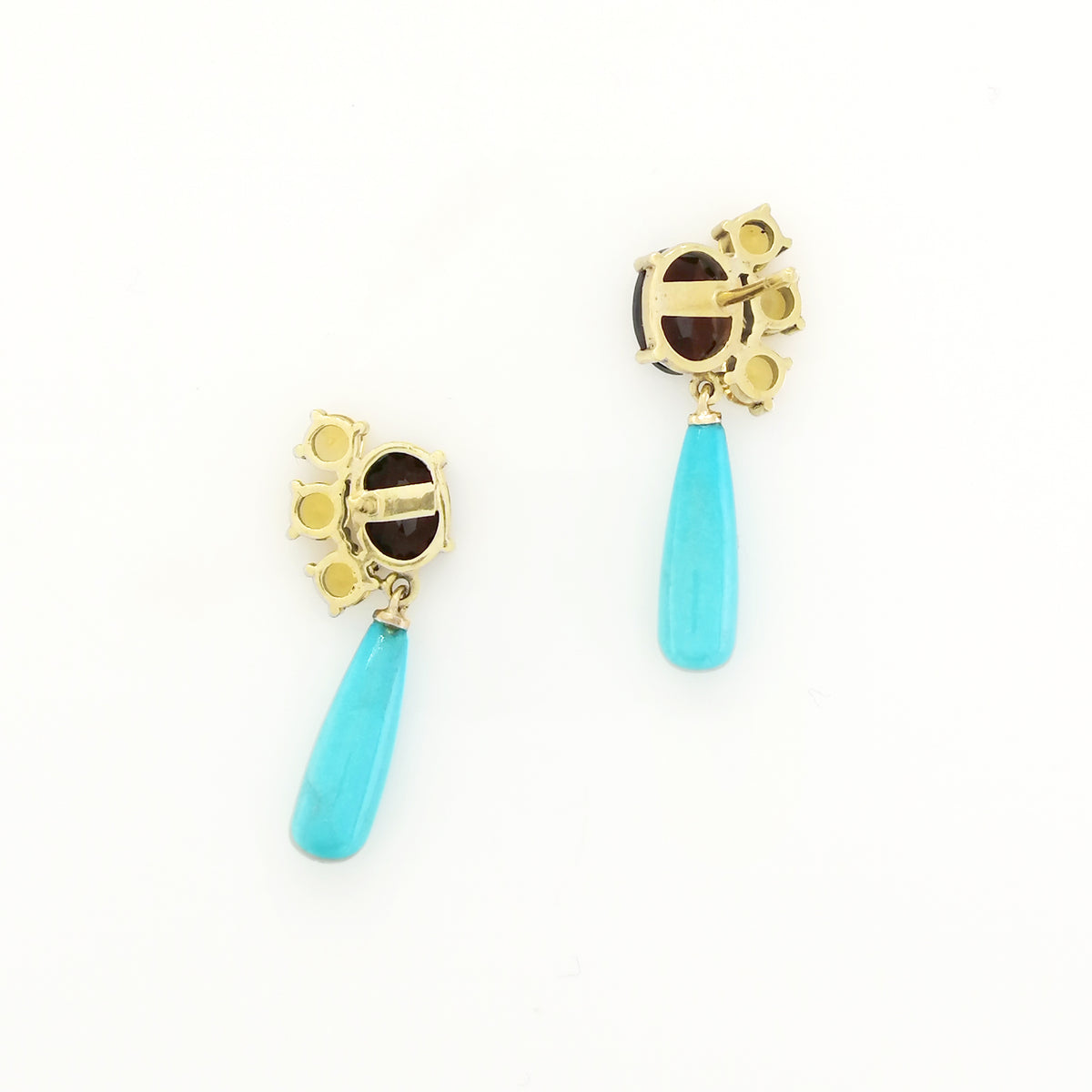 Yellow Gold Turquoise, Garnet and Citrine Earrings