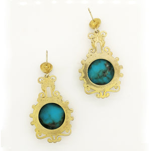 Sterling Silver Gold Plated Turquoise Stud Drop Earrings