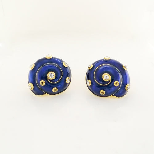 Enamel and Cubic Zirconia Clip On Earrings