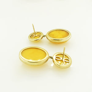 9ct Yellow Gold Butterscotch Amber Stud Drop Earrings
