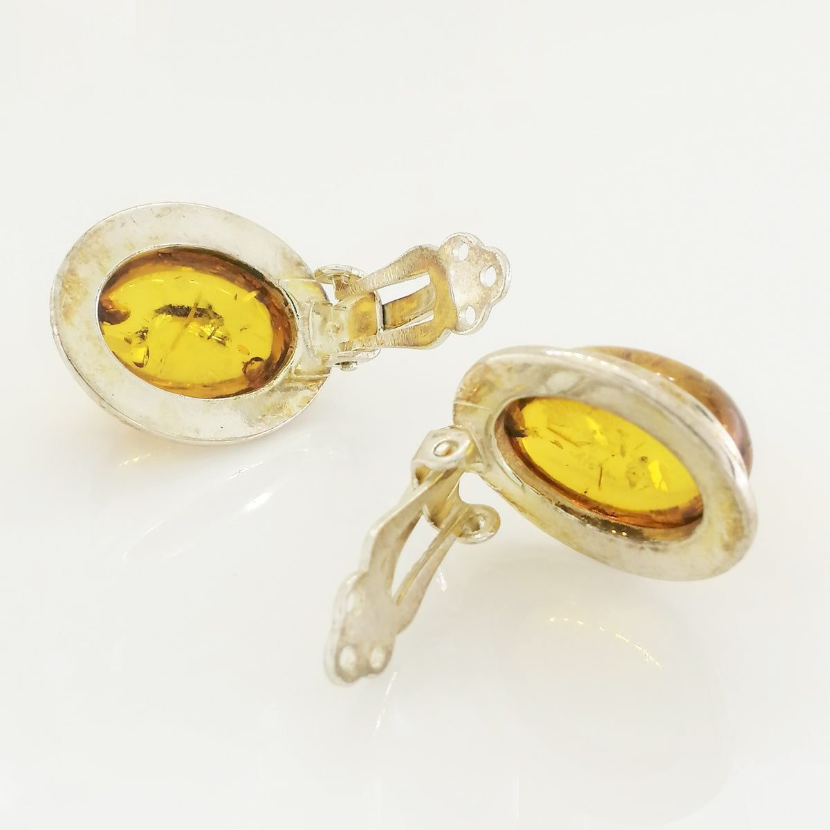 Sterling Silver Baltic Amber Clip On Earrings