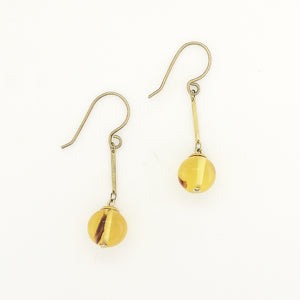 Antique 9ct Yellow Gold Honey Amber Drop Earrings