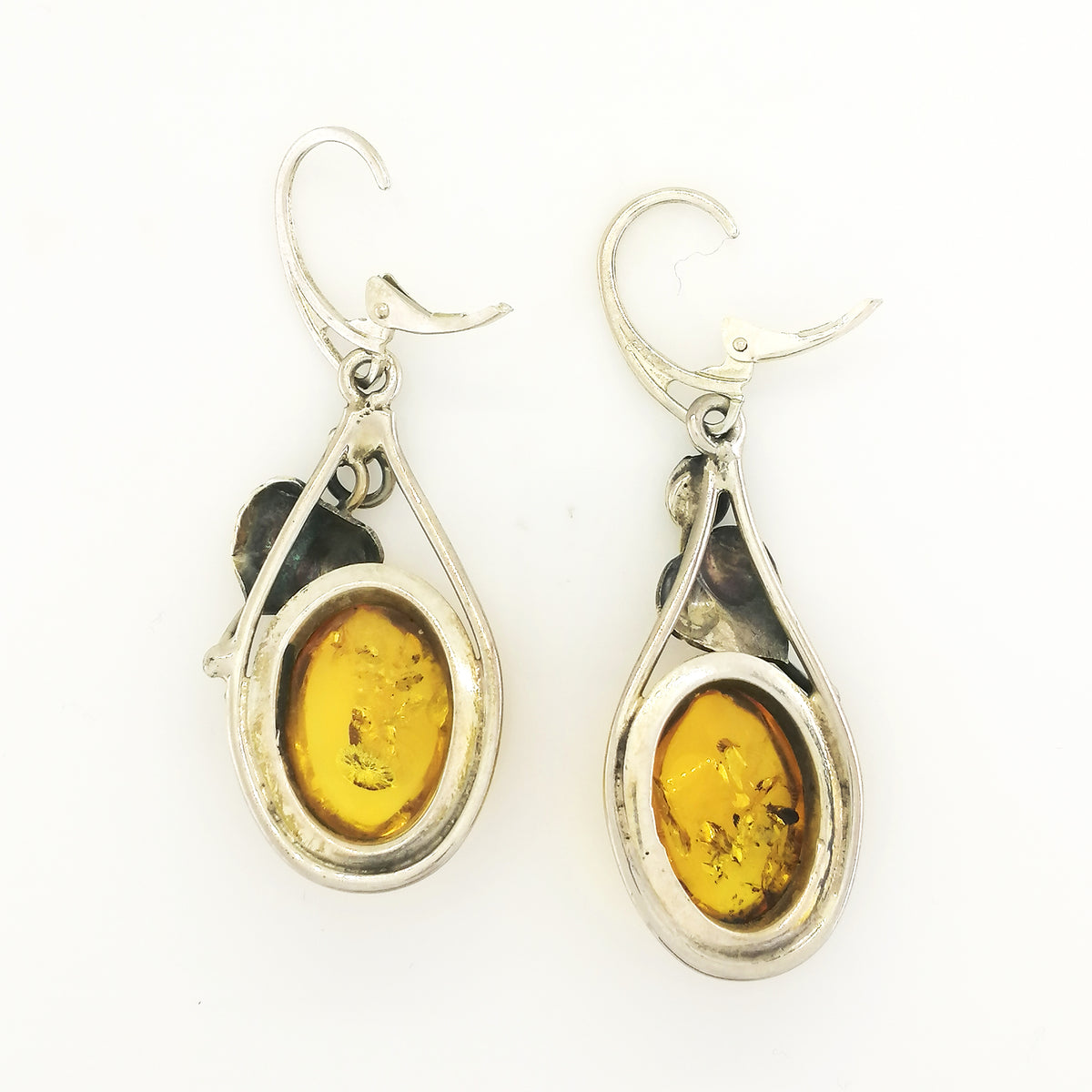 Sterling Silver Honey Amber Ivy Leaf Drop Earrings