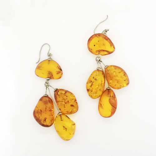 Sterling Silver Baltic Amber Tassel Drop Earrings