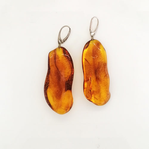 Sterling Silver Large Baltic Amber Drop Earrings