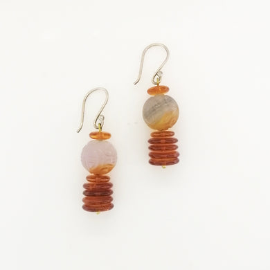 Sterling Silver Agate and Amber Earrings