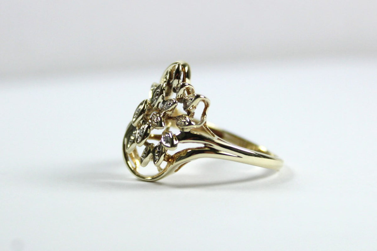 Vintage 9ct Yellow Gold Diamond Dress Ring