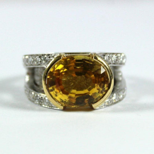 Yellow Sapphire and Diamond Cocktail Ring