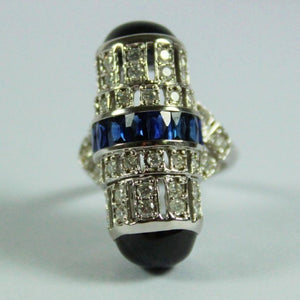 Art Deco Style Sapphire and Diamond Barrel Ring