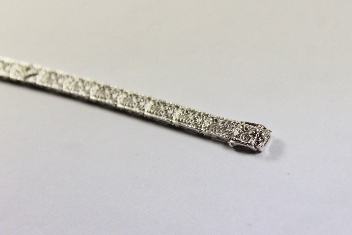 Vintage 10ct White Gold Diamond Filigree Bracelet