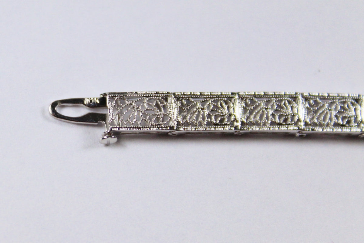 Vintage 10ct White Gold Diamond Filigree Bracelet