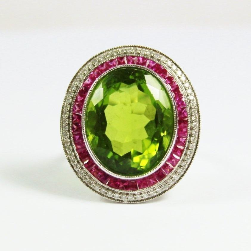 Peridot, Pink Sapphire and Diamond Ring