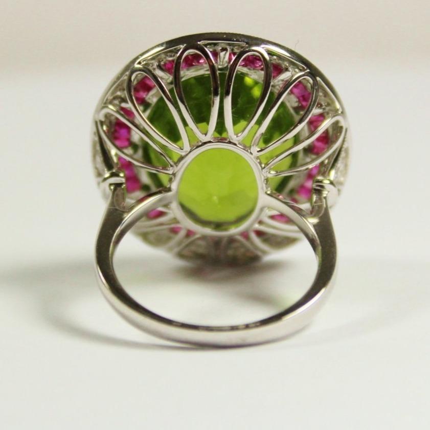 Peridot, Pink Sapphire and Diamond Ring