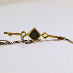 Antique Yellow Gold Bloodstone, Peridot and Topaz Brooch