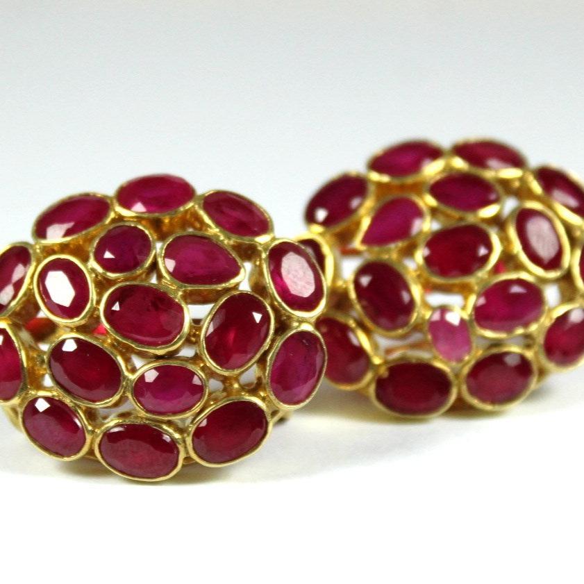 Sterling Silver Gold Plate Ruby Cluster Earrings