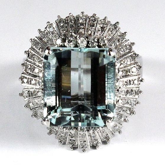 White Gold Aquamarine Ballet Skirt Diamond Ring