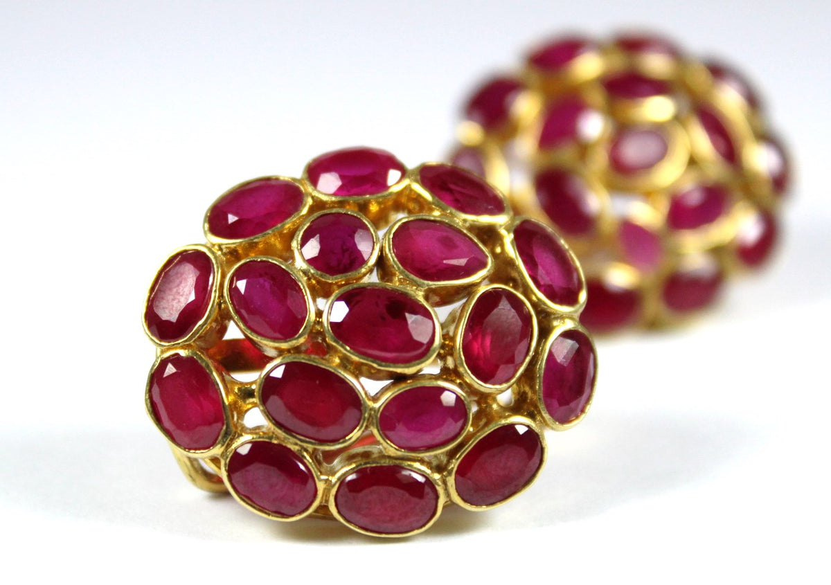 Sterling Silver Gold Plate Ruby Cluster Earrings