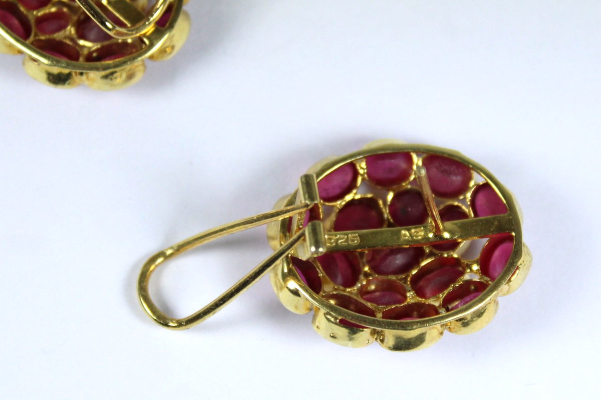 Sterling Silver Gold Plate Ruby Cluster Earrings