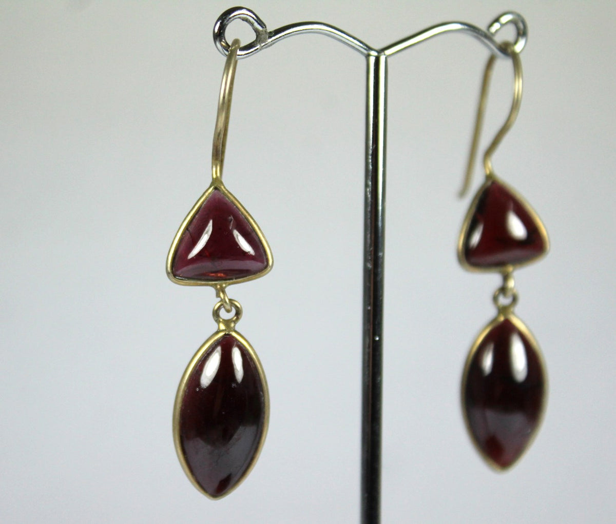 Sterling Silver Gold Plate Cabochon Garnet Drop Earrings