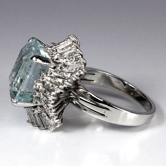 White Gold Aquamarine Ballet Skirt Diamond Ring