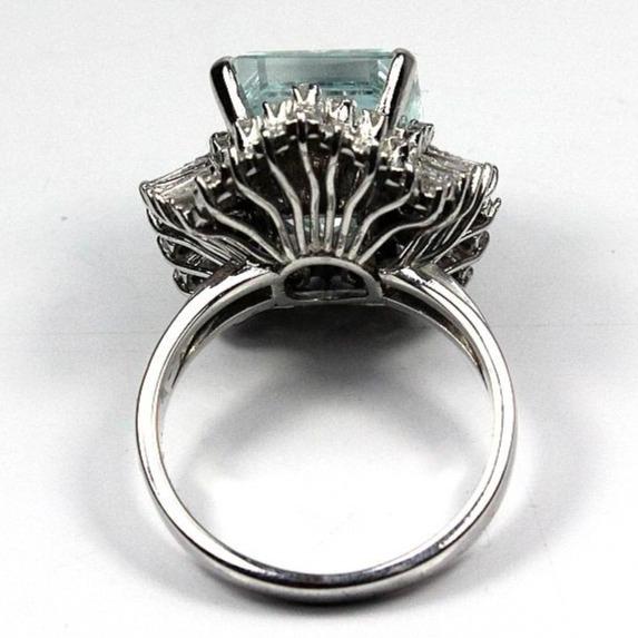 White Gold Aquamarine Ballet Skirt Diamond Ring