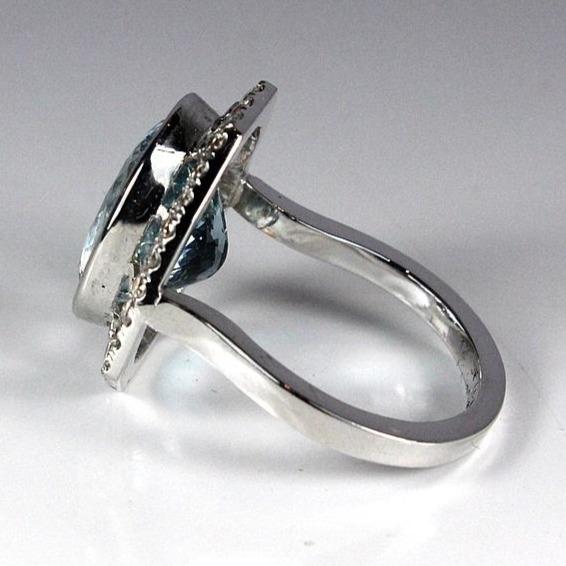 9ct White Gold 6ct Aquamarine and Diamond Cocktail Ring