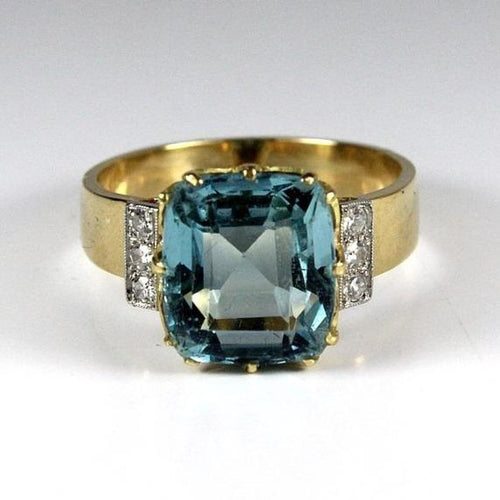 18ct Yellow Gold Aquamarine and Diamond Ring