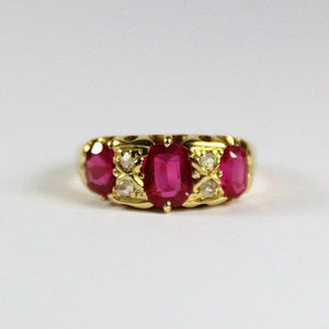 Vintage 18ct Yellow Gold Ruby and Diamond Bridge Ring