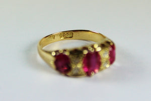 Vintage 18ct Yellow Gold Ruby and Diamond Bridge Ring