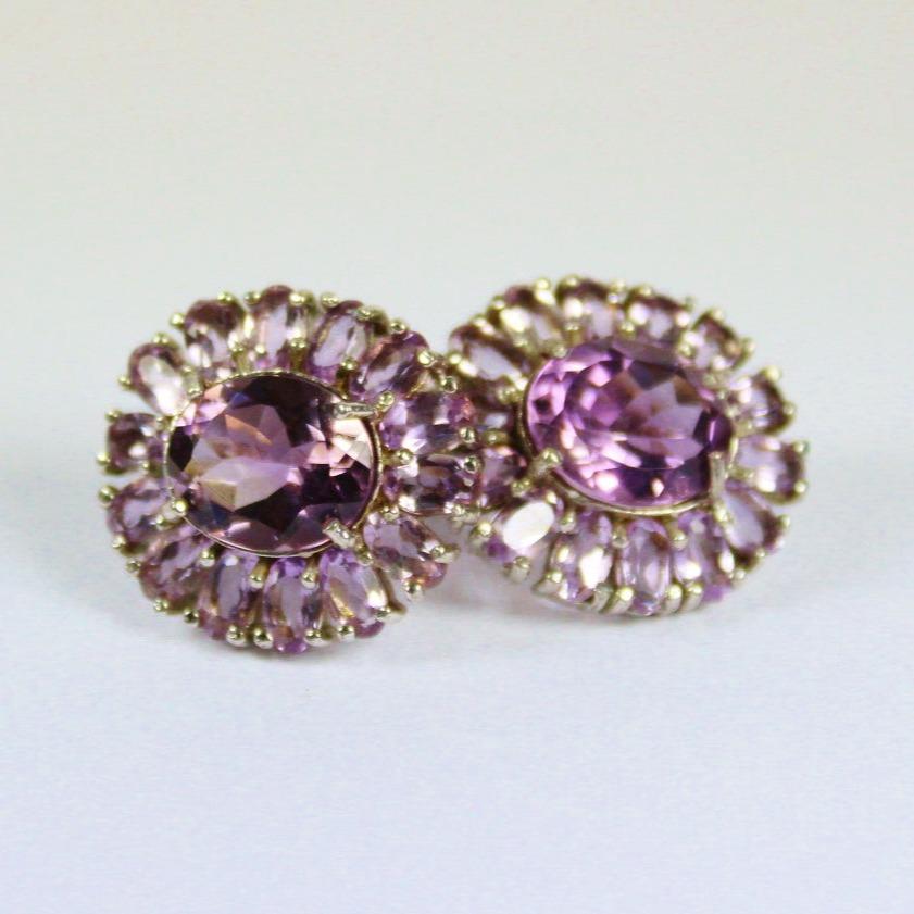 Sterling Silver Amethyst Cluster Stud Earrings