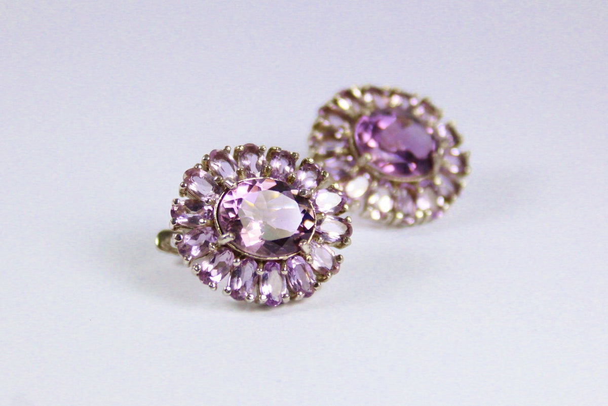 Sterling Silver Amethyst Cluster Stud Earrings