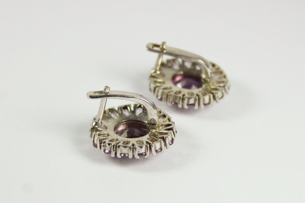 Sterling Silver Amethyst Cluster Stud Earrings