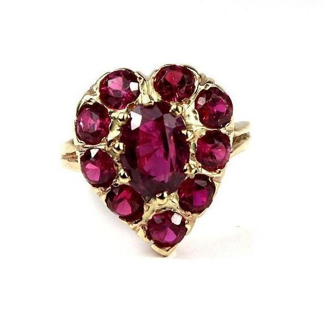 14ct Yellow Gold Ruby Heart Cluster Ring