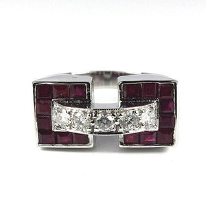 9ct White Gold Ruby and Diamond Deco Style Dress Ring