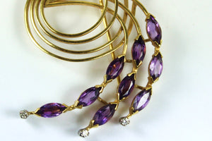 Vintage 18ct Yellow Gold Amethyst and Diamond Brooch