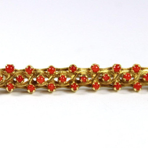 Vintage 18ct Yellow Gold Momo Coral Bar Brooch