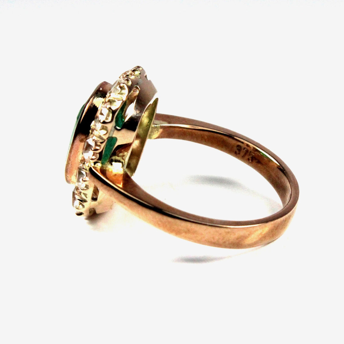 9ct Rose Gold Emerald and White Sapphire Ring