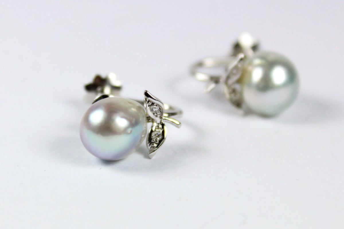 Vintage Natural Pearl and Diamond Screw On Earrings