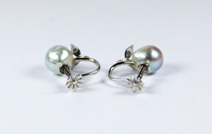 Vintage Natural Pearl and Diamond Screw On Earrings