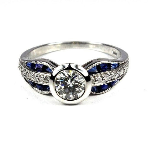 9ct White Gold Sapphire and Diamond Deco Style Ring