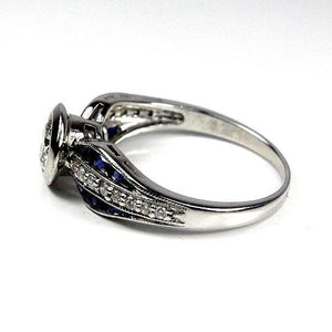 9ct White Gold Sapphire and Diamond Deco Style Ring