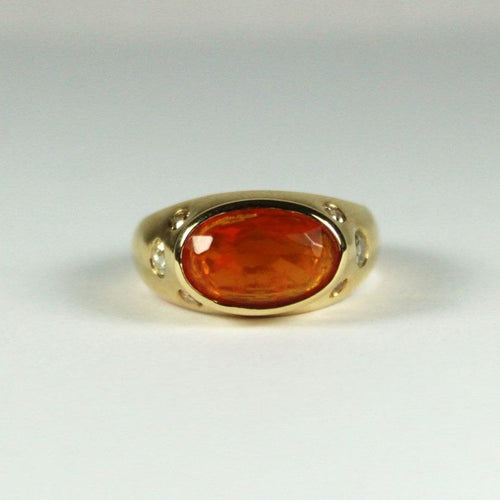 Vintage 18ct Yellow Gold Rare Hessonite Garnet and Diamond Ring