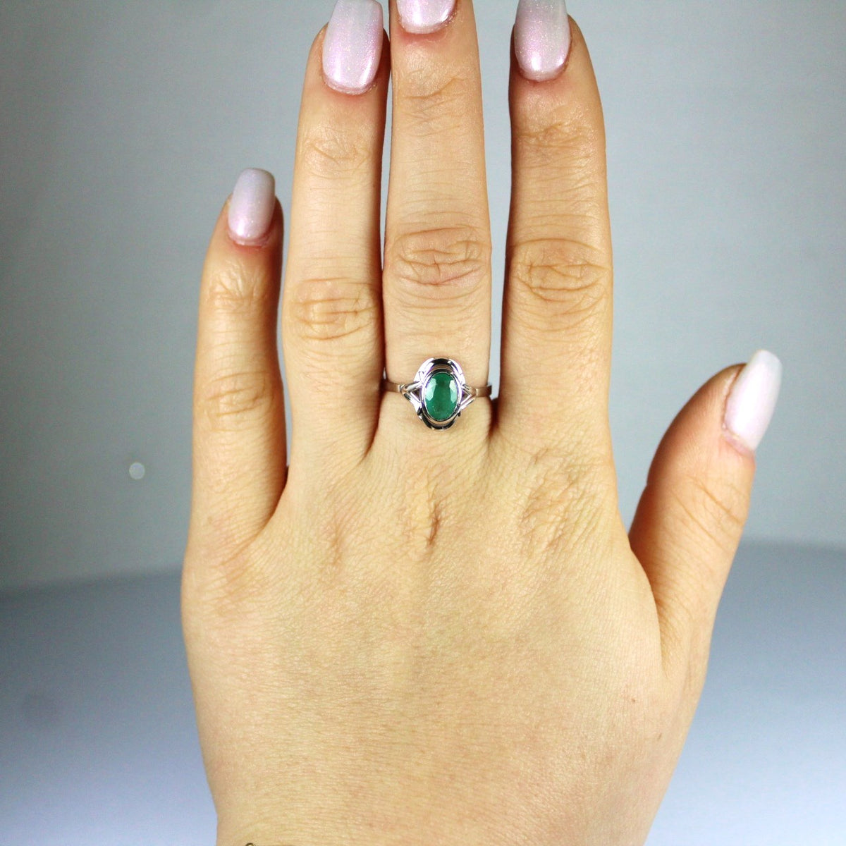 14ct White Gold Emerald Dress Ring