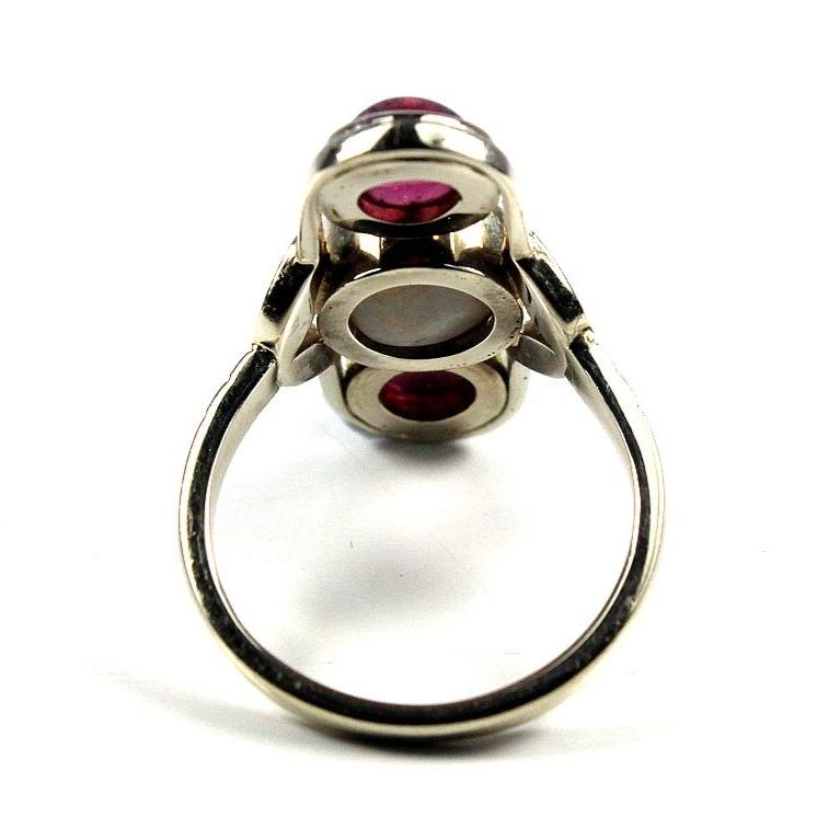 9ct Yellow Gold Rubilite Tourmaline, Semi Black Opal and Diamond Ring