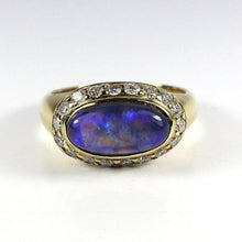 9ct Yellow Gold Solid Black Opal and Diamond Ring
