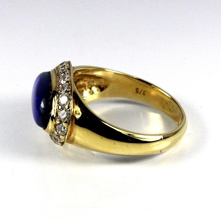 9ct Yellow Gold Solid Black Opal and Diamond Ring