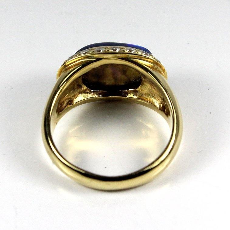 9ct Yellow Gold Solid Black Opal and Diamond Ring
