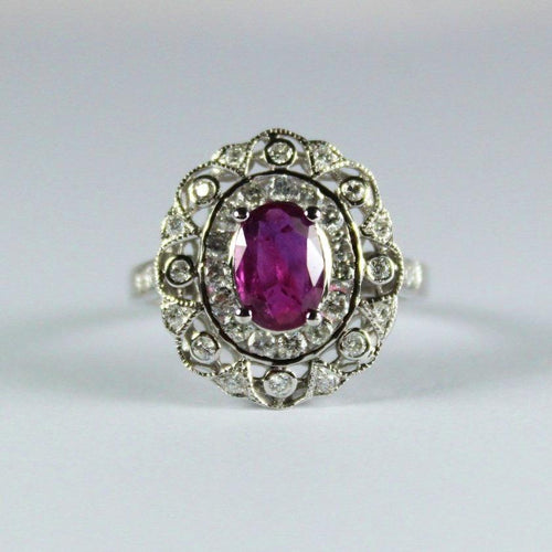 9ct White Gold 1ct Natural Ruby and Diamond Dress Ring