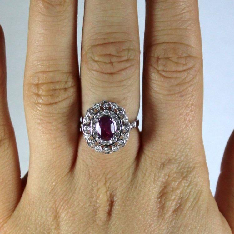 9ct White Gold 1ct Natural Ruby and Diamond Dress Ring
